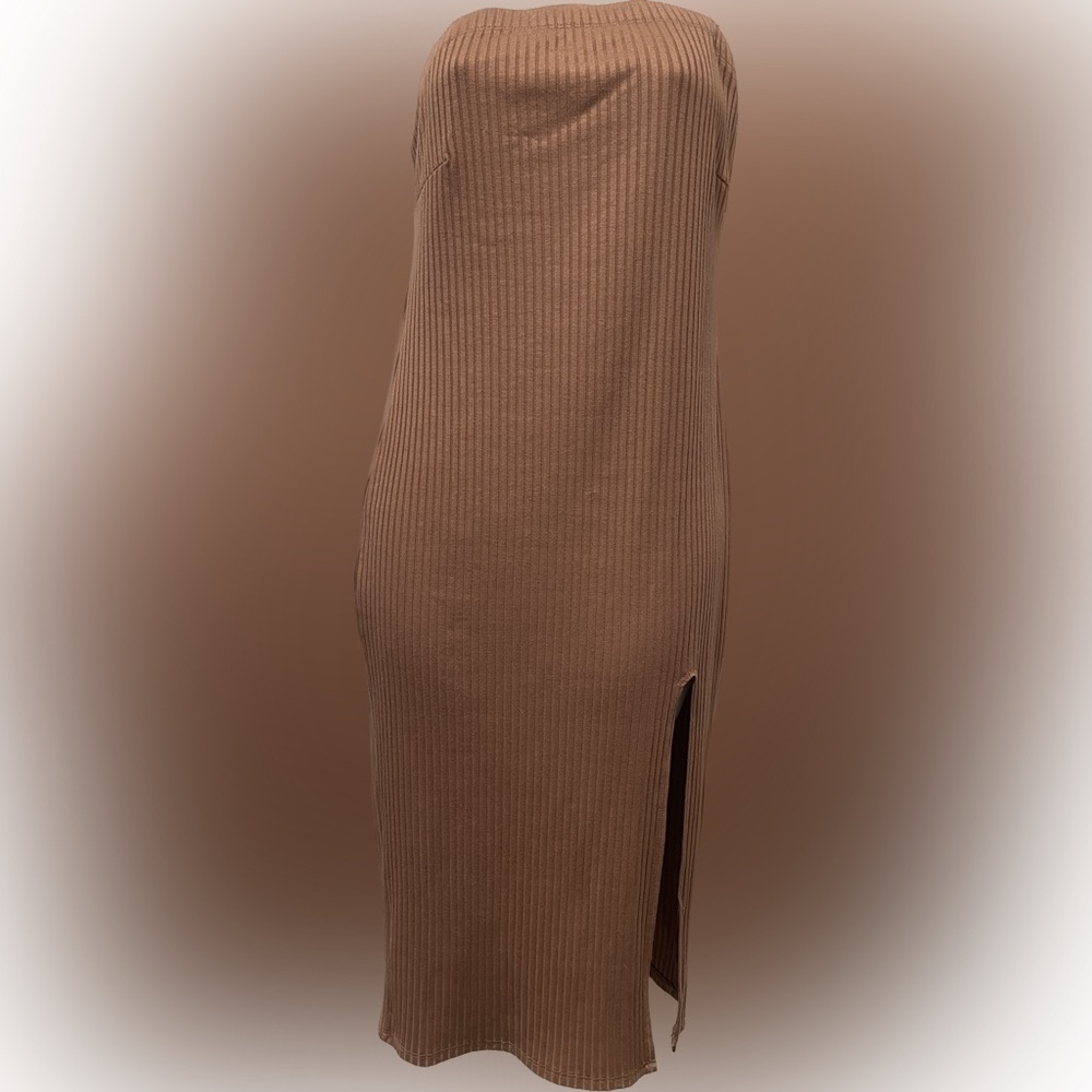 Bozzolo Brown Ribbed Strapless Dress
